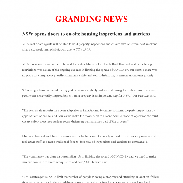 NSW opens doors to on-site housing inspections and auctions